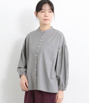 コットンワッシャーボリュームスリーブシャツ(千鳥クロ-F)