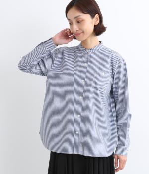 コットンワッシャーラウンドカラーワークシャツ(ストラプブルー-F)