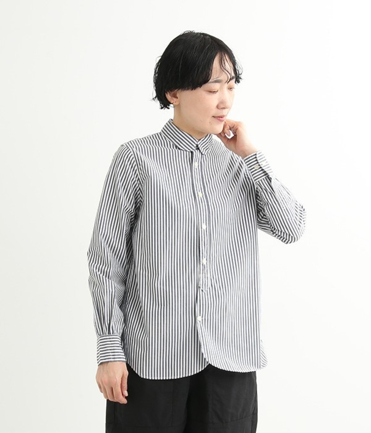 タイプライターラウンドカラーシャツ(ネイビーストライプ-ONESIZE)