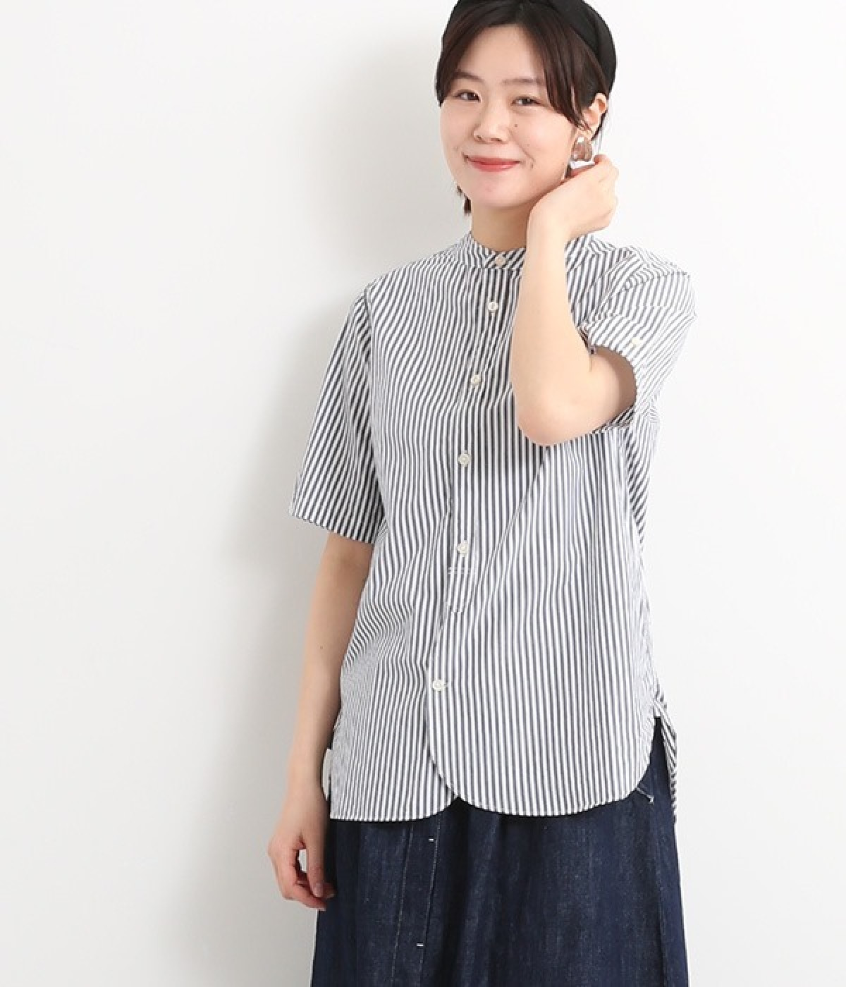 タイプライター　スタンド半袖シャツ(ネイビーストライプ-ONESIZE)