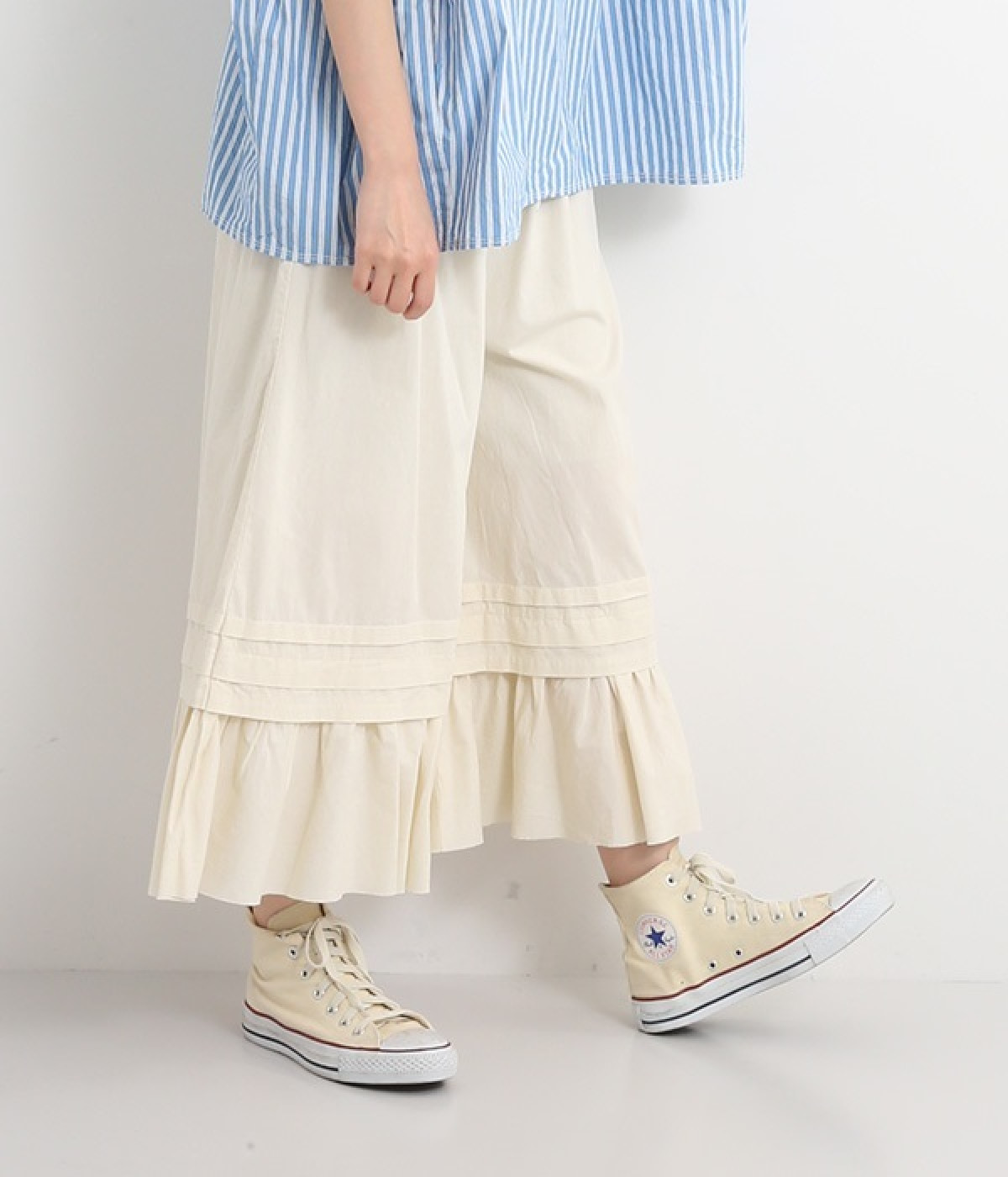 ブロードソフト加工タックギャザーパンツ(エクリュ-ONESIZE)
