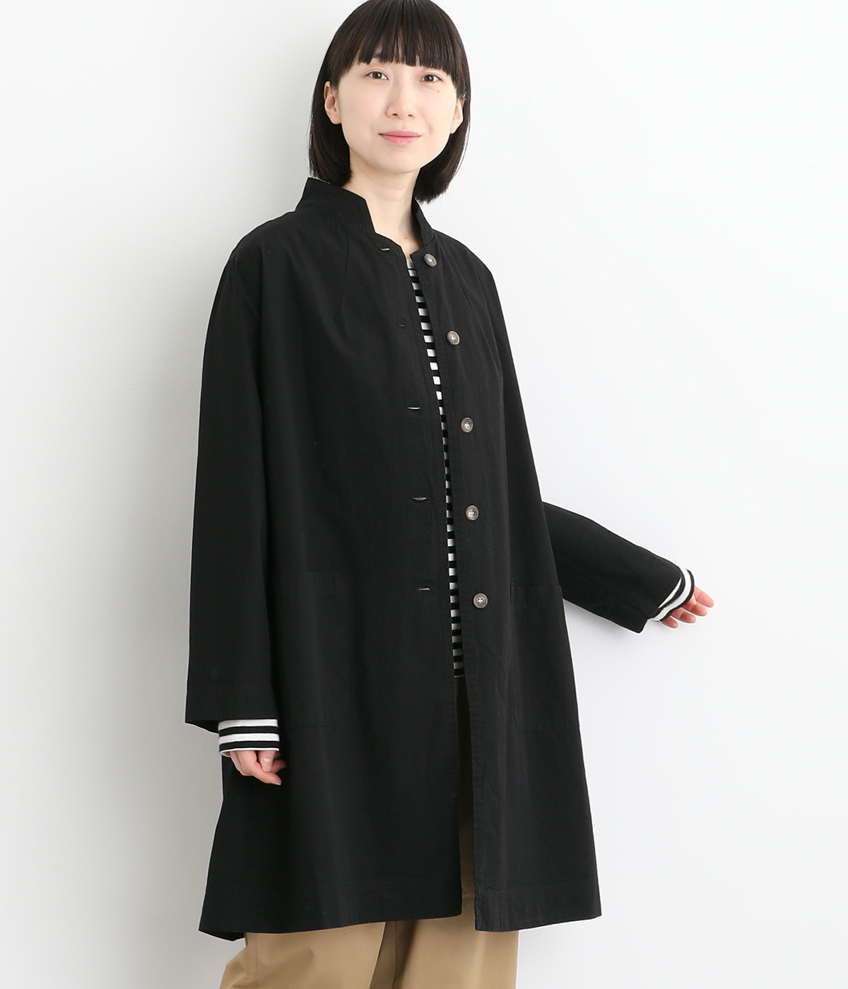 ダンプサンドウォッシュフィニッシュスタンドコート(ブラック-ONESIZE)