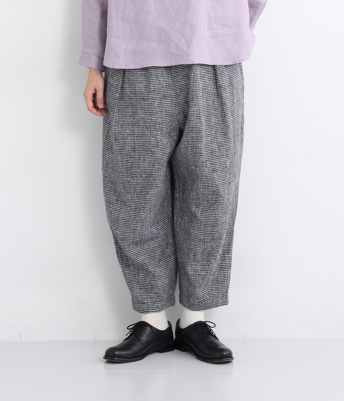 Wガーゼ裾ダーツカーブパンツ(千鳥-ONESIZE)