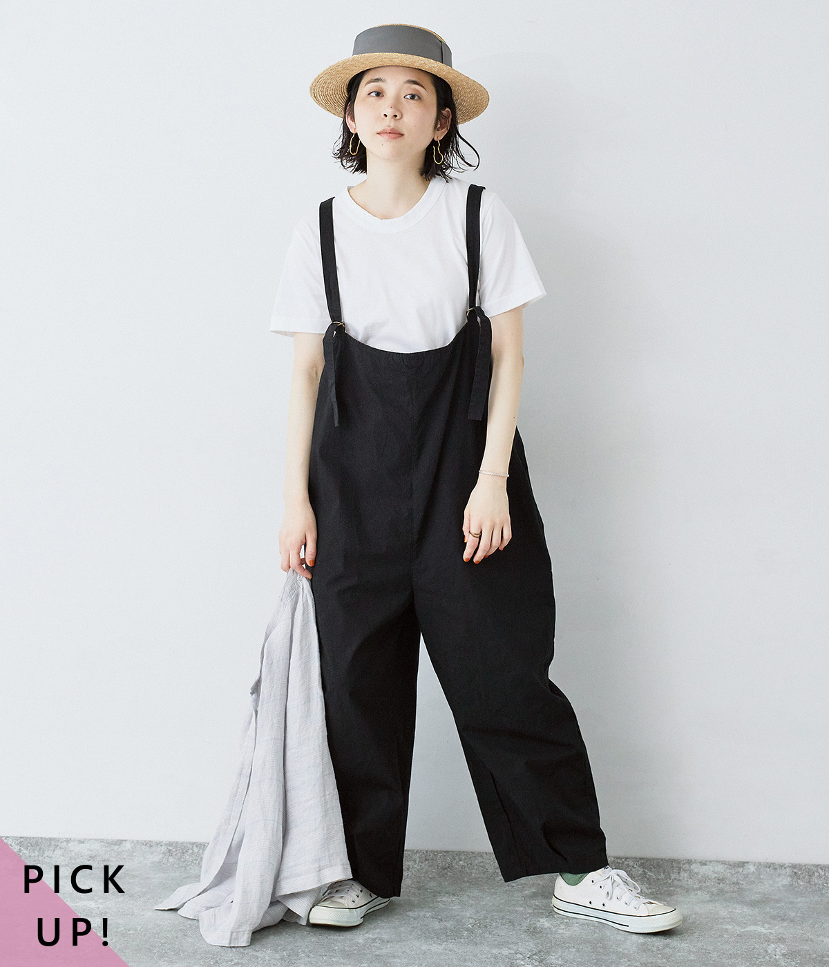 ダンプサンドウォッシュフィニッシュサルエルサロペット(ブラック-ONESIZE)