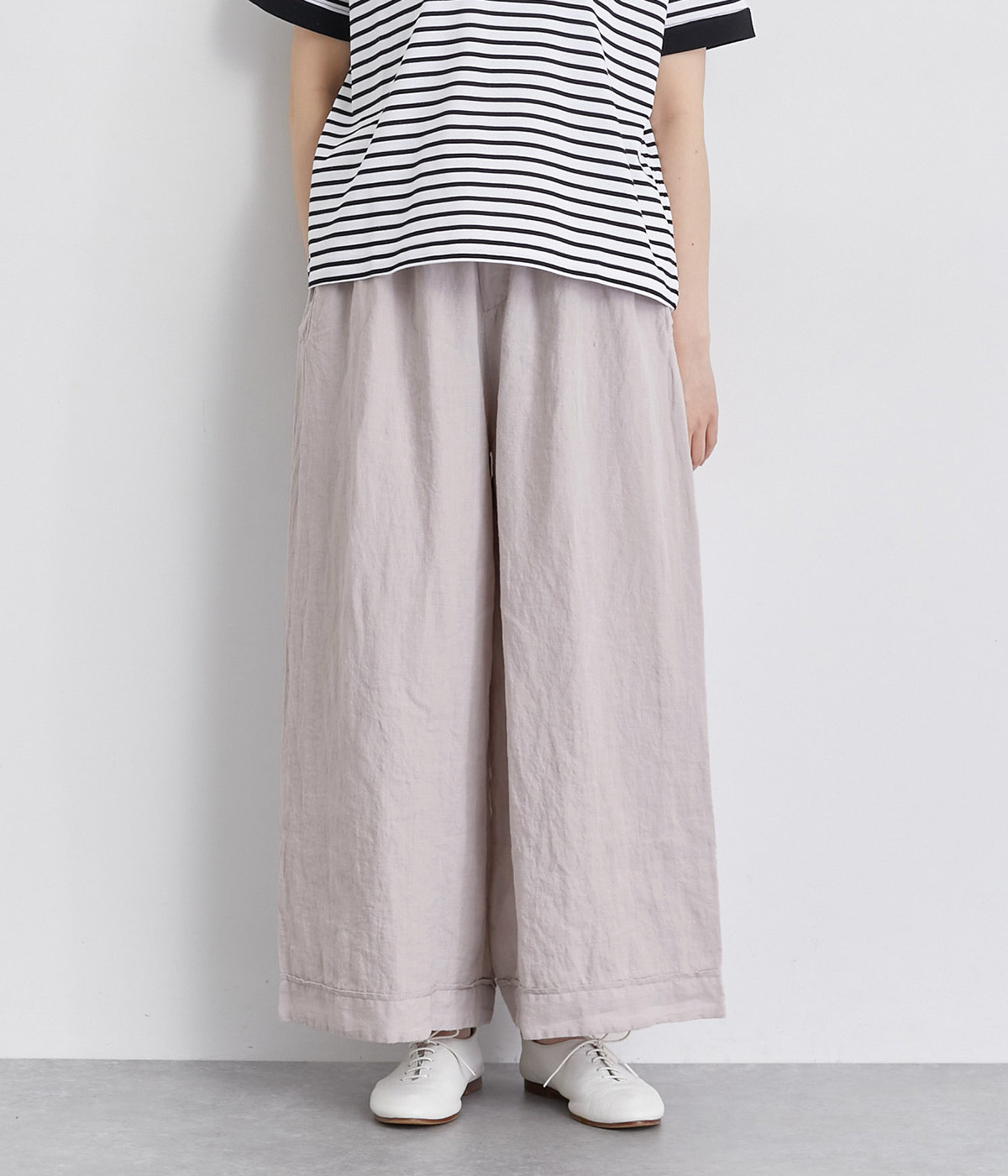 リネン　キュロットパンツ(ライラックグレー-ONESIZE)