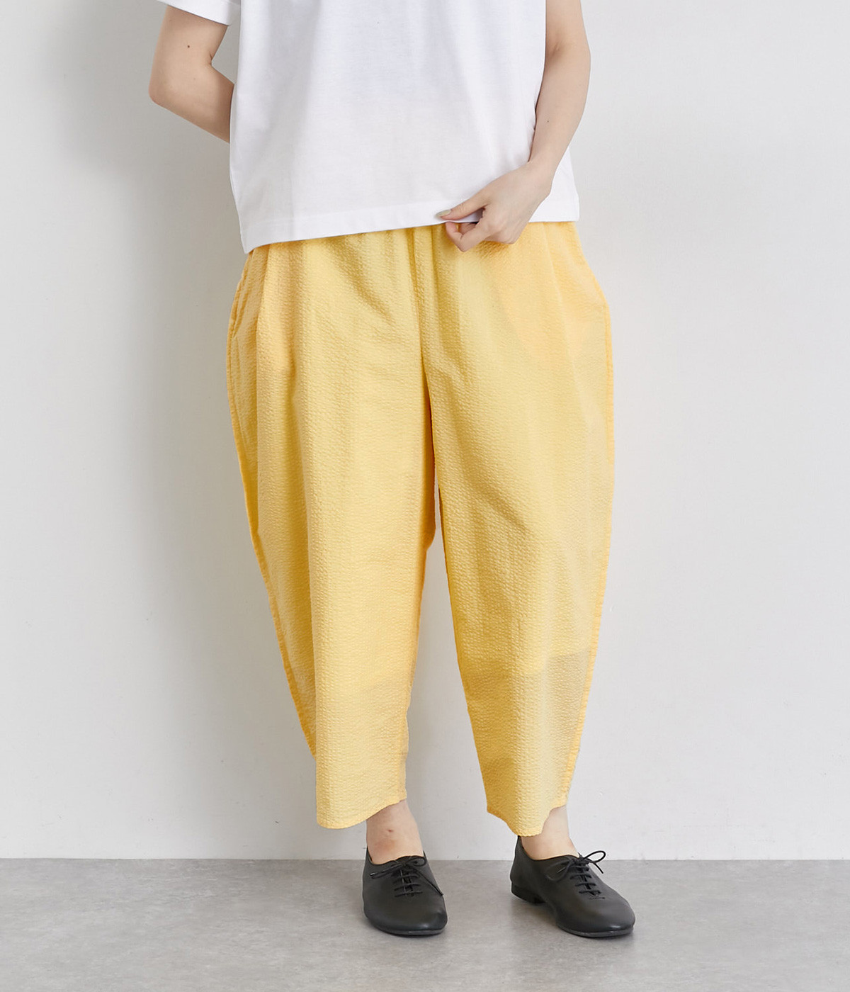 ローン塩縮加工サルエルコクーンパンツ(イエロー-ONESIZE)