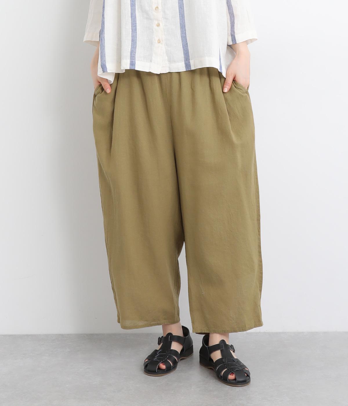 リネンコットンクロスサルエルワイドパンツ(カーキ-ONESIZE)