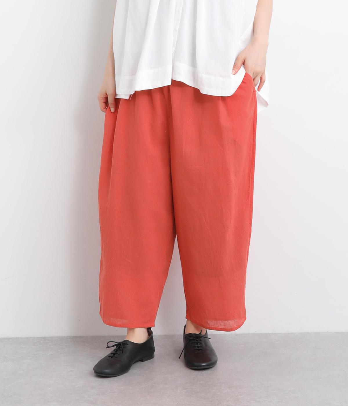 リネンコットンクロスサルエルワイドパンツ(レッド-ONESIZE)