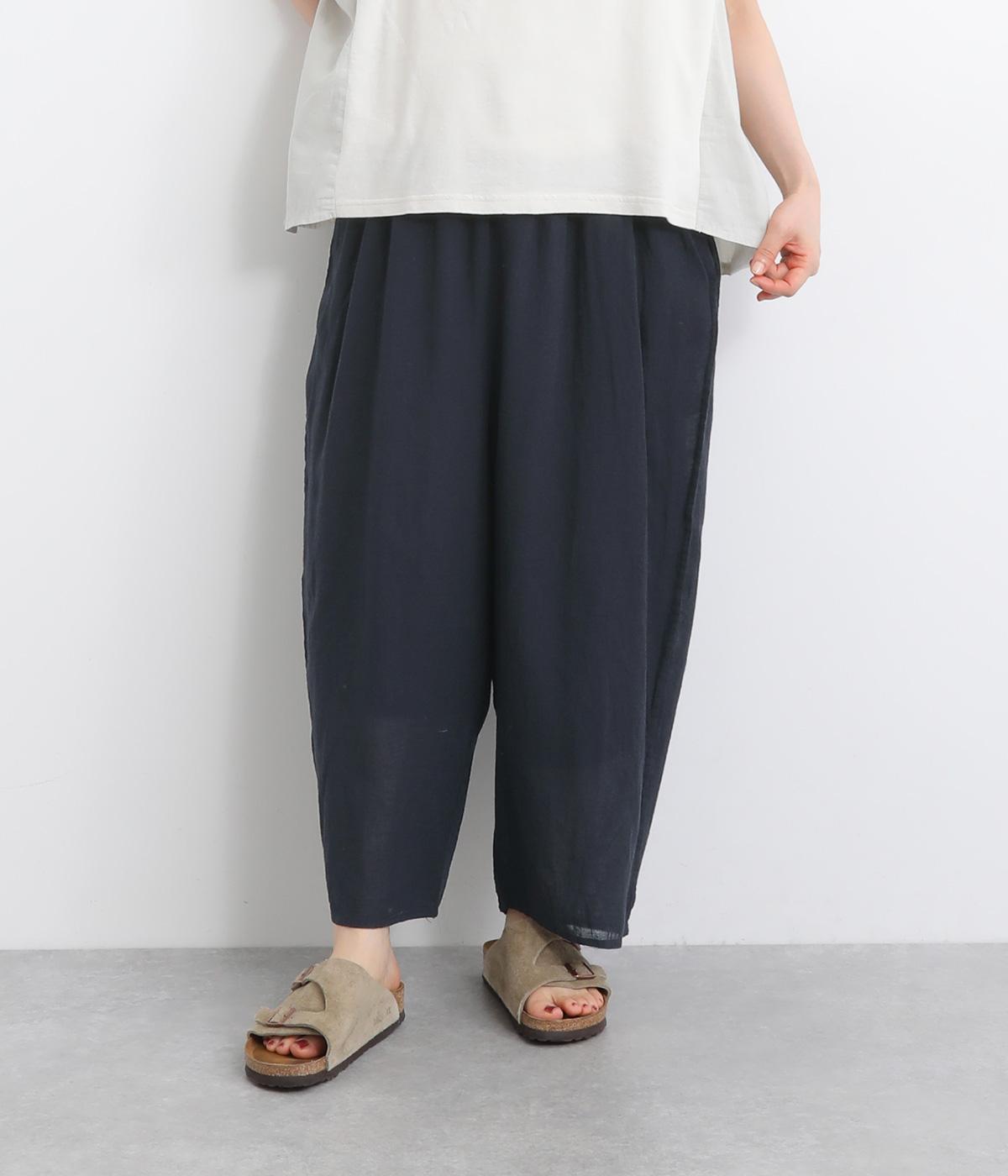 リネンコットンクロスサルエルワイドパンツ(ブラック-ONESIZE)