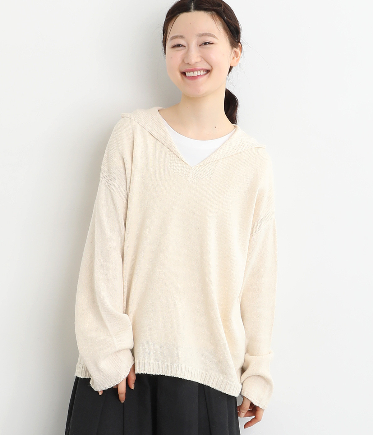 ヘンプコットンニットフードニットパーカ(ナチュラル-ONESIZE)
