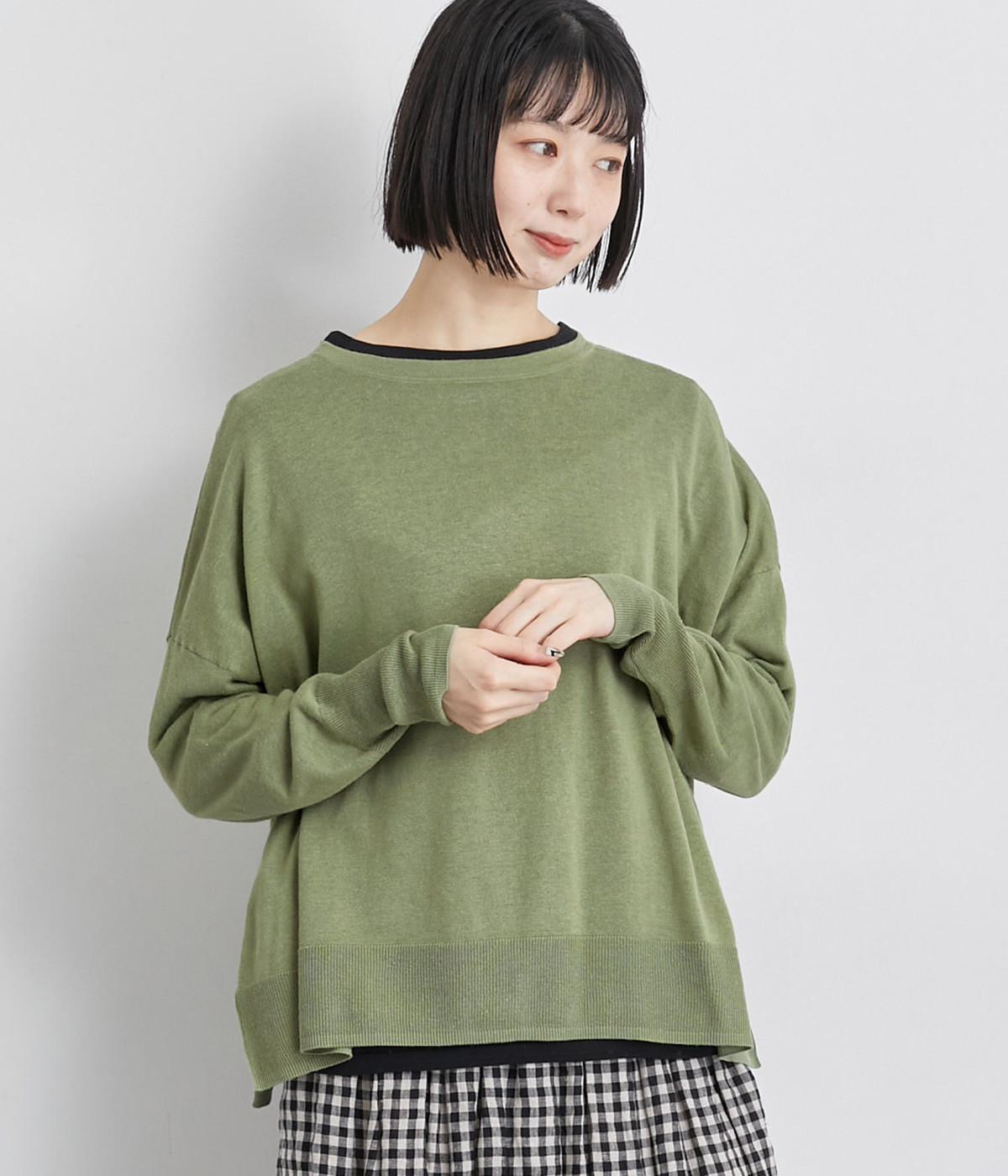 コットンリネンニット2wayワイドカーディガン(バンブーグリーン-ONESIZE)