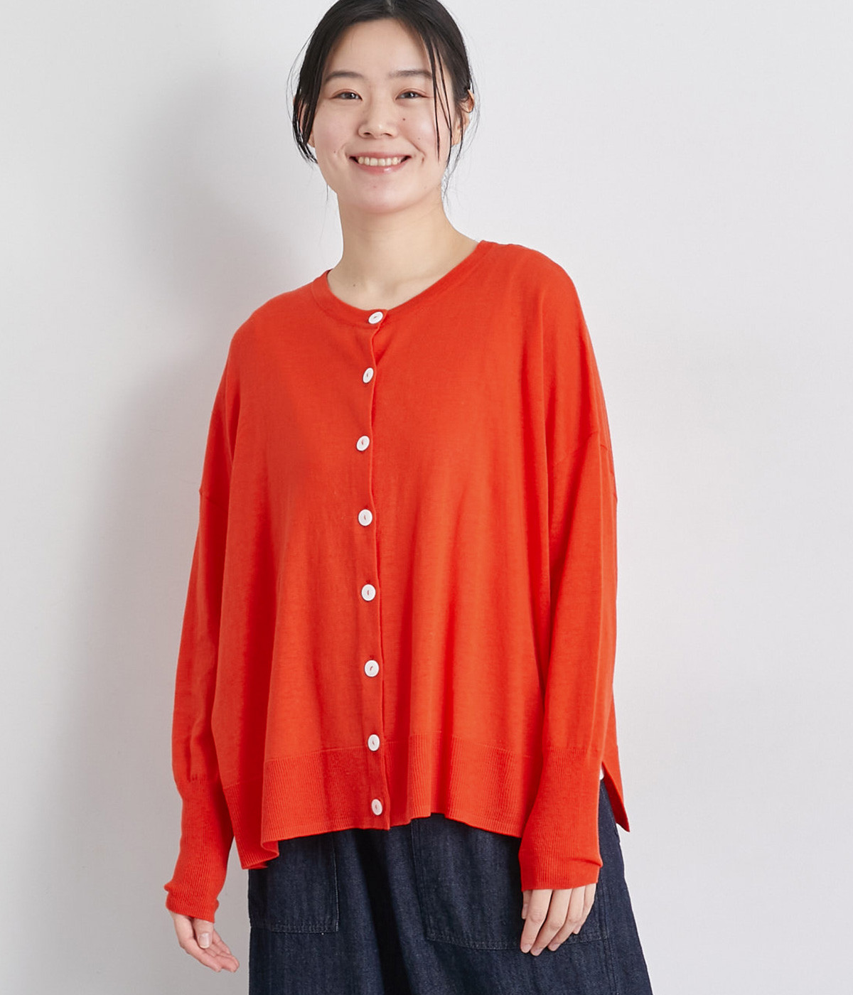 コットンリネンニット2wayワイドカーディガン(トマト-ONESIZE)