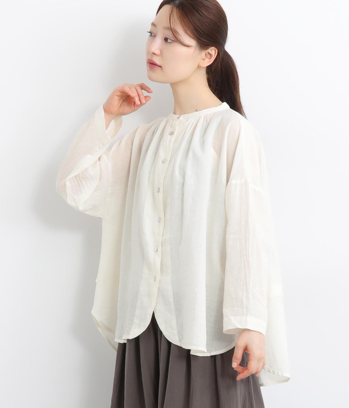 リネンコットンクロスバックギャザーシャツ(ナチュラル-ONESIZE)
