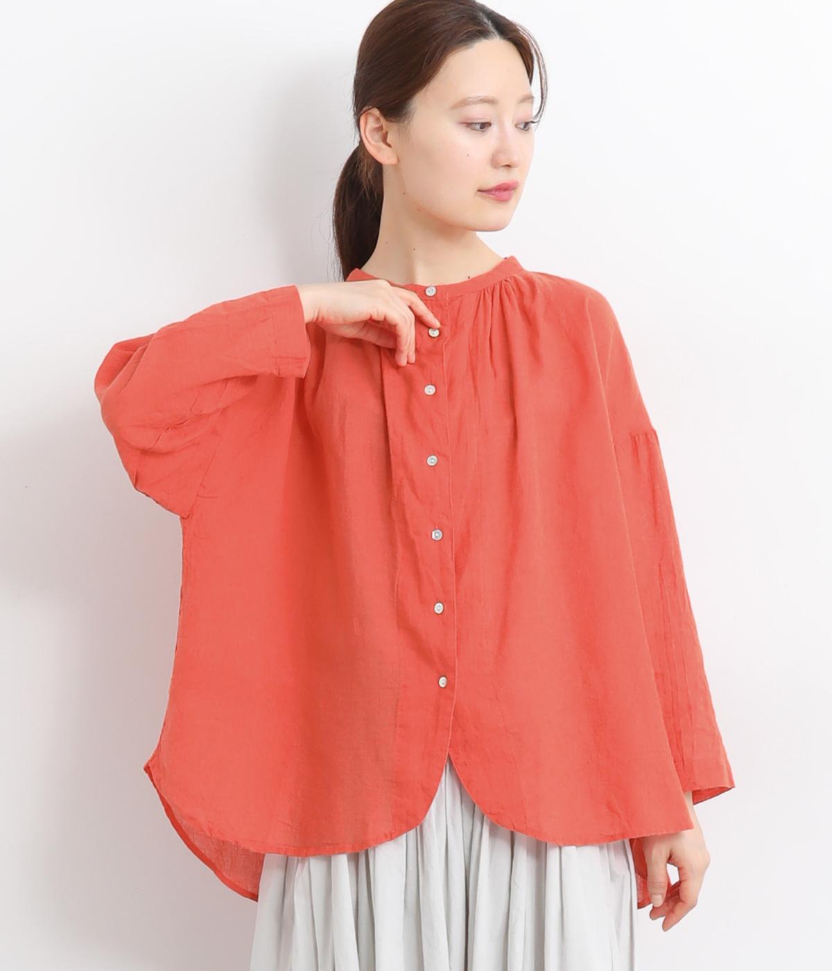 リネンコットンクロスバックギャザーシャツ(レッド-ONESIZE)