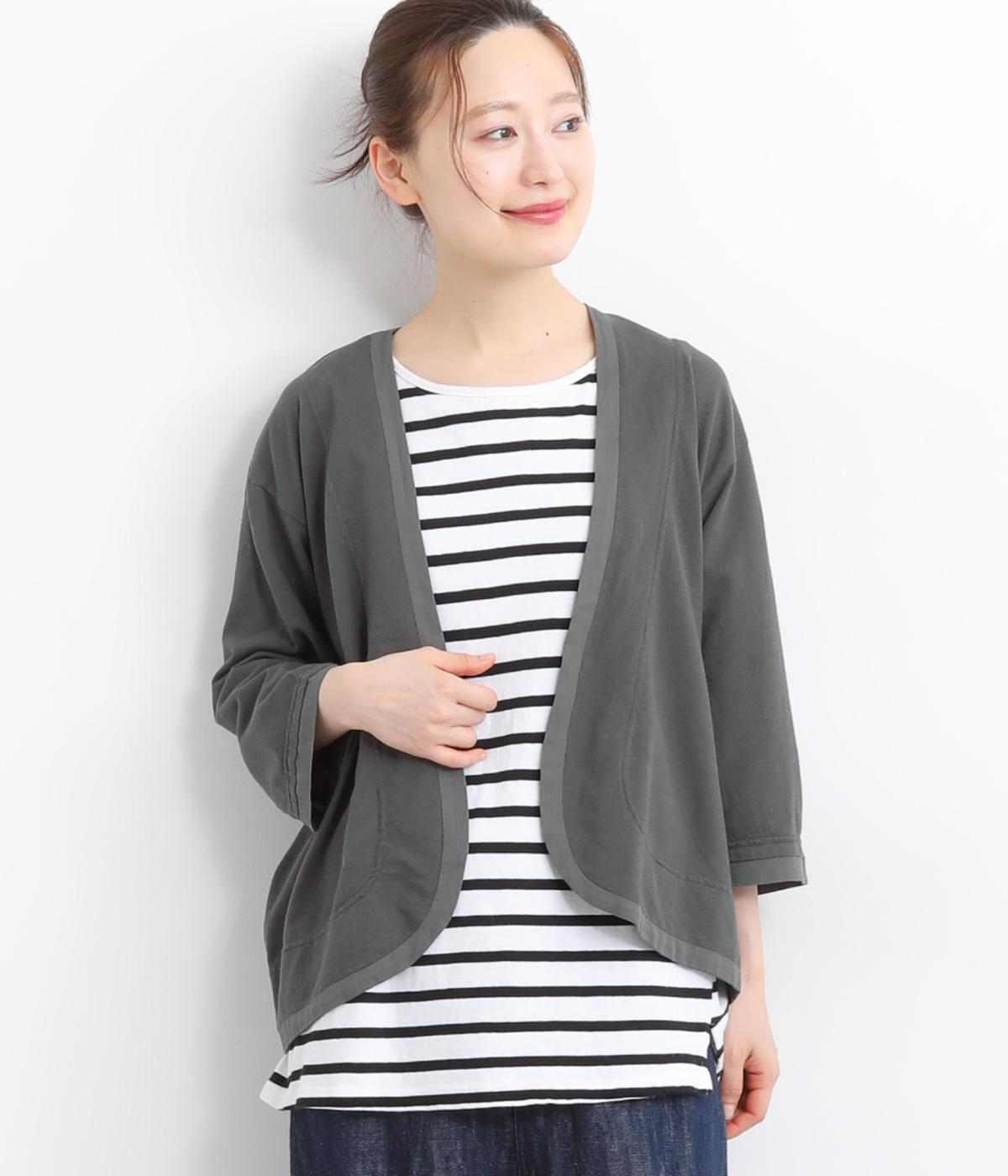 ライトインレイ×ツイル布帛切替7分袖カーディガン(スミ-ONESIZE)
