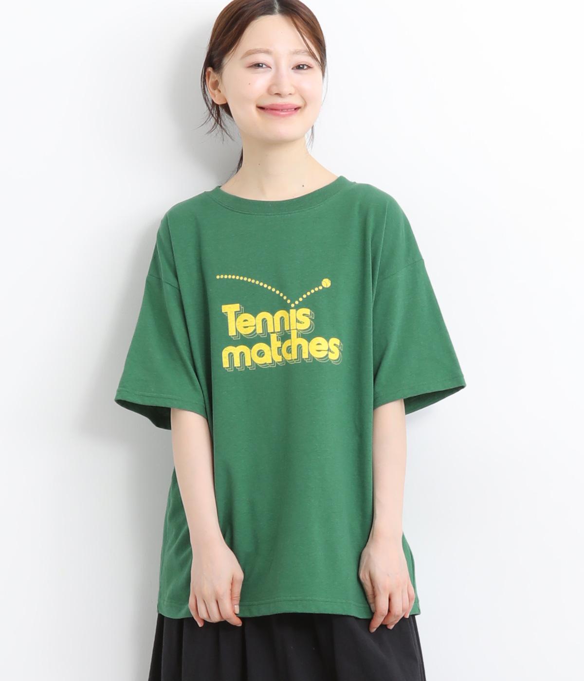 ラフィーコーマ天竺ロゴプリントクルーネックTシャツ Tennis(グリーン-ONESIZE)