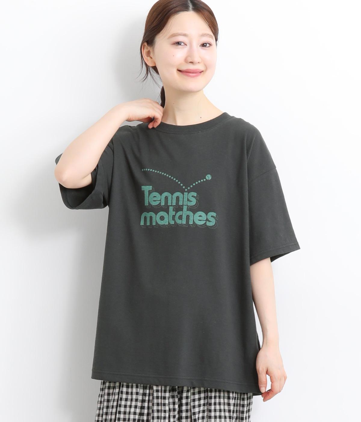 ラフィーコーマ天竺ロゴプリントクルーネックTシャツ Tennis(スミ-ONESIZE)