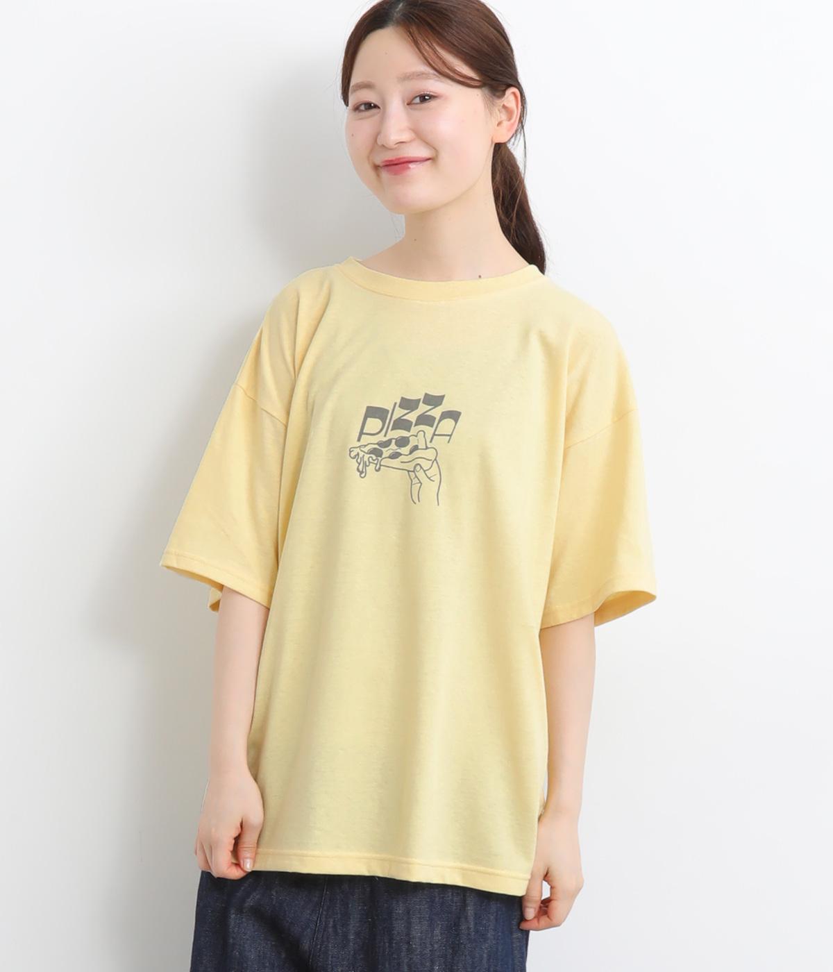 ラフィーコーマ天竺ロゴプリントクルーネックTシャツ Pizza(スモーキーイエロー-ONESIZE)