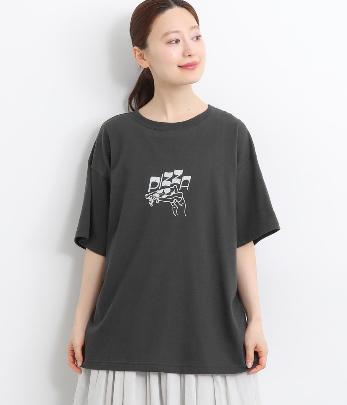 ラフィーコーマ天竺ロゴプリントクルーネックTシャツ Pizza(スミ-ONESIZE)