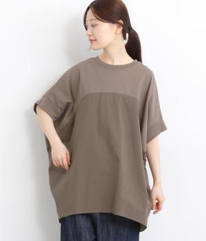 天竺布帛×カットソー切替コクーンチュニック