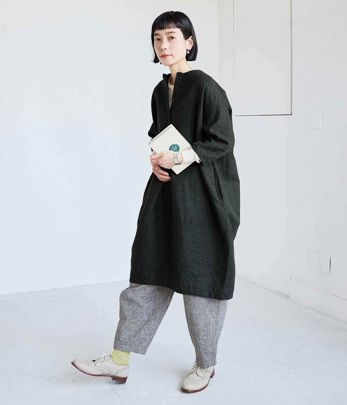 Wガーゼスキッパーコクーンワンピース(スーパーブラック-ONESIZE)