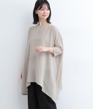 コットンリネンガーゼワイドチュニック(ナチュラル-ONESIZE)