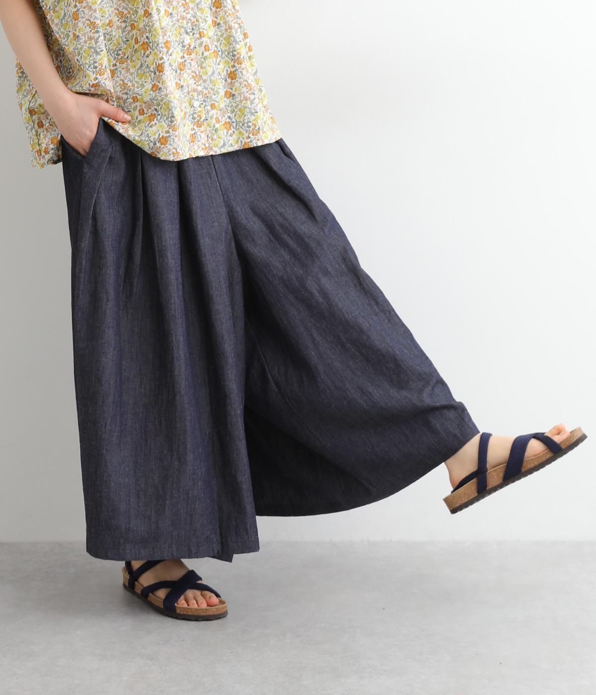 5.5oz コットンリネンデニムスカーチョ(ネイビー-ONESIZE)