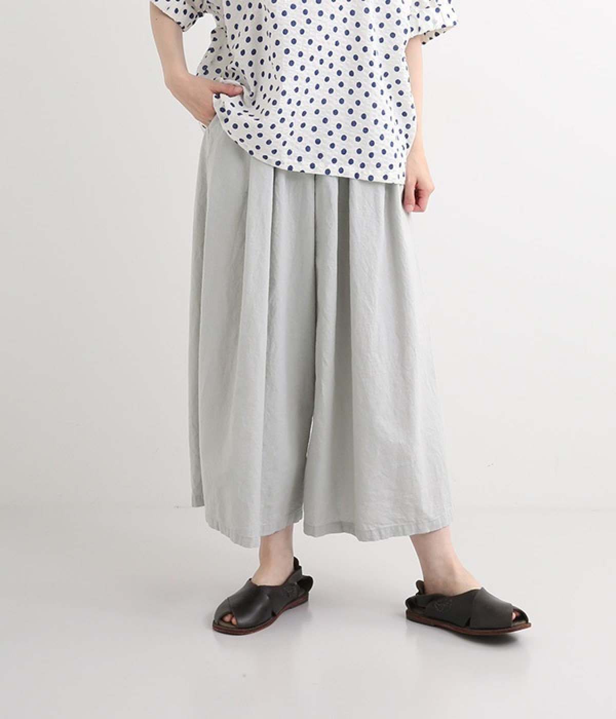 コットンリネンワイドパンツ(アイスグレー-ONESIZE)