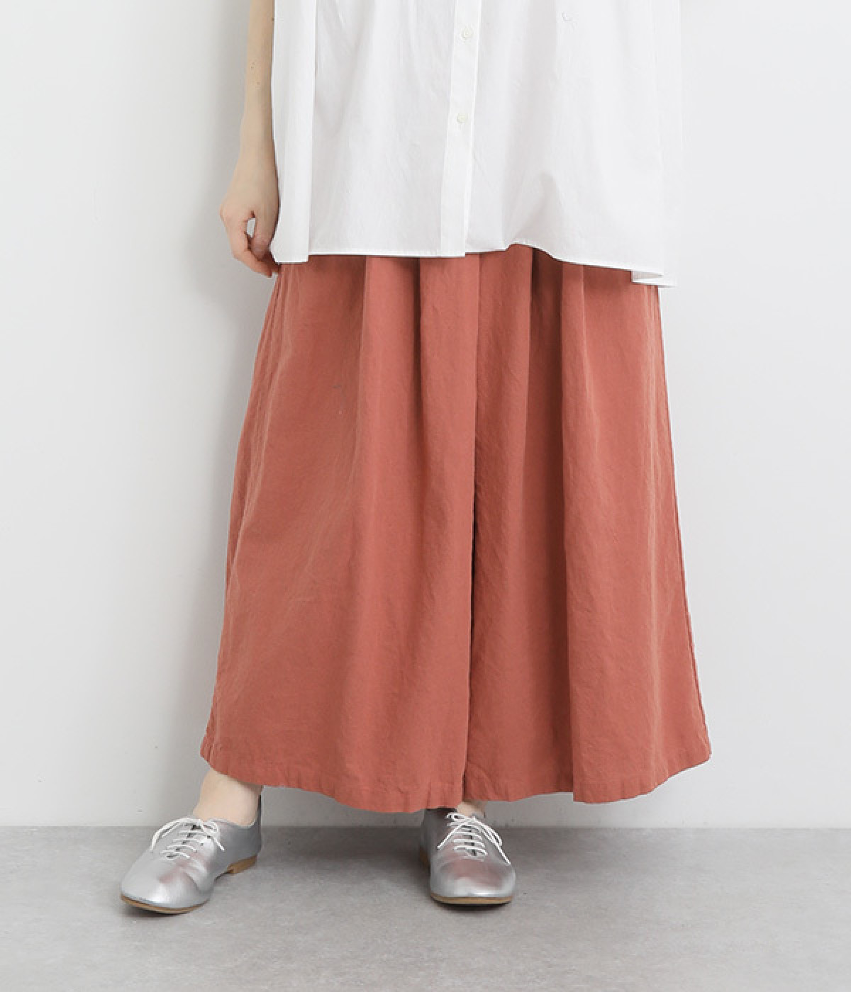 コットンリネンワイドパンツ(テラコッタ-ONESIZE)