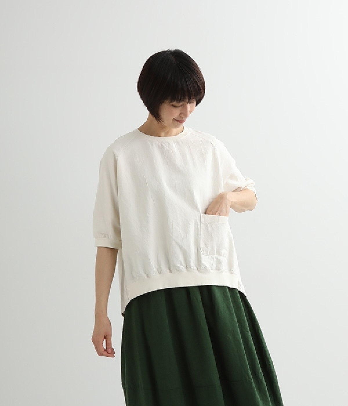 ニット風布帛リブ付きプルオーバー(オフホワイト-ONESIZE)
