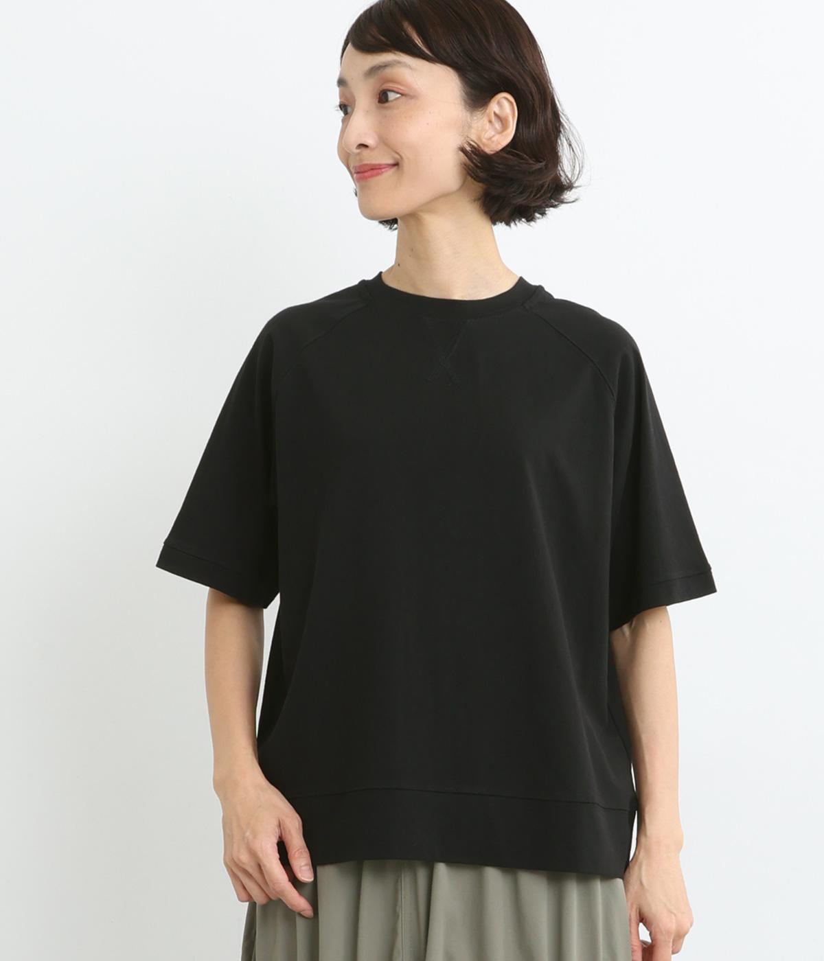 コットンOE天竺 ガゼット付ラグランプルオーバー5分袖Tシャツ(ブラック-ONESIZE)