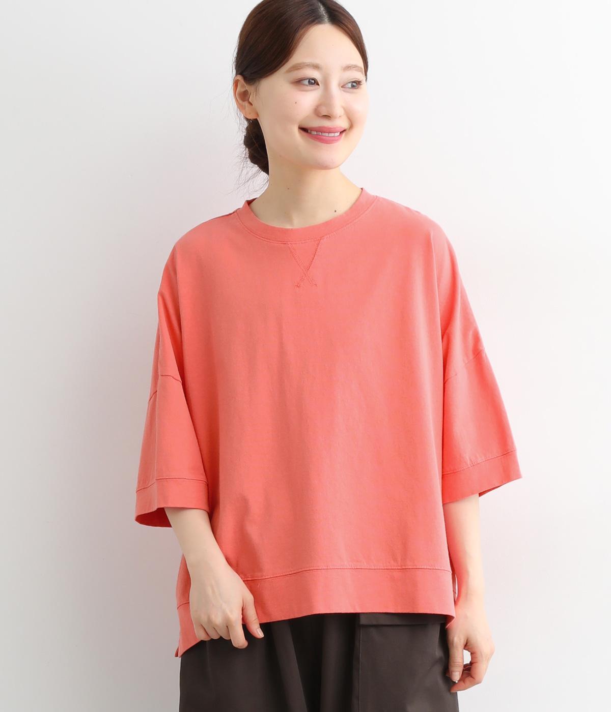 コットンOE天竺 ガゼット付ワイド5分袖Tシャツ(ピンク-ONESIZE)