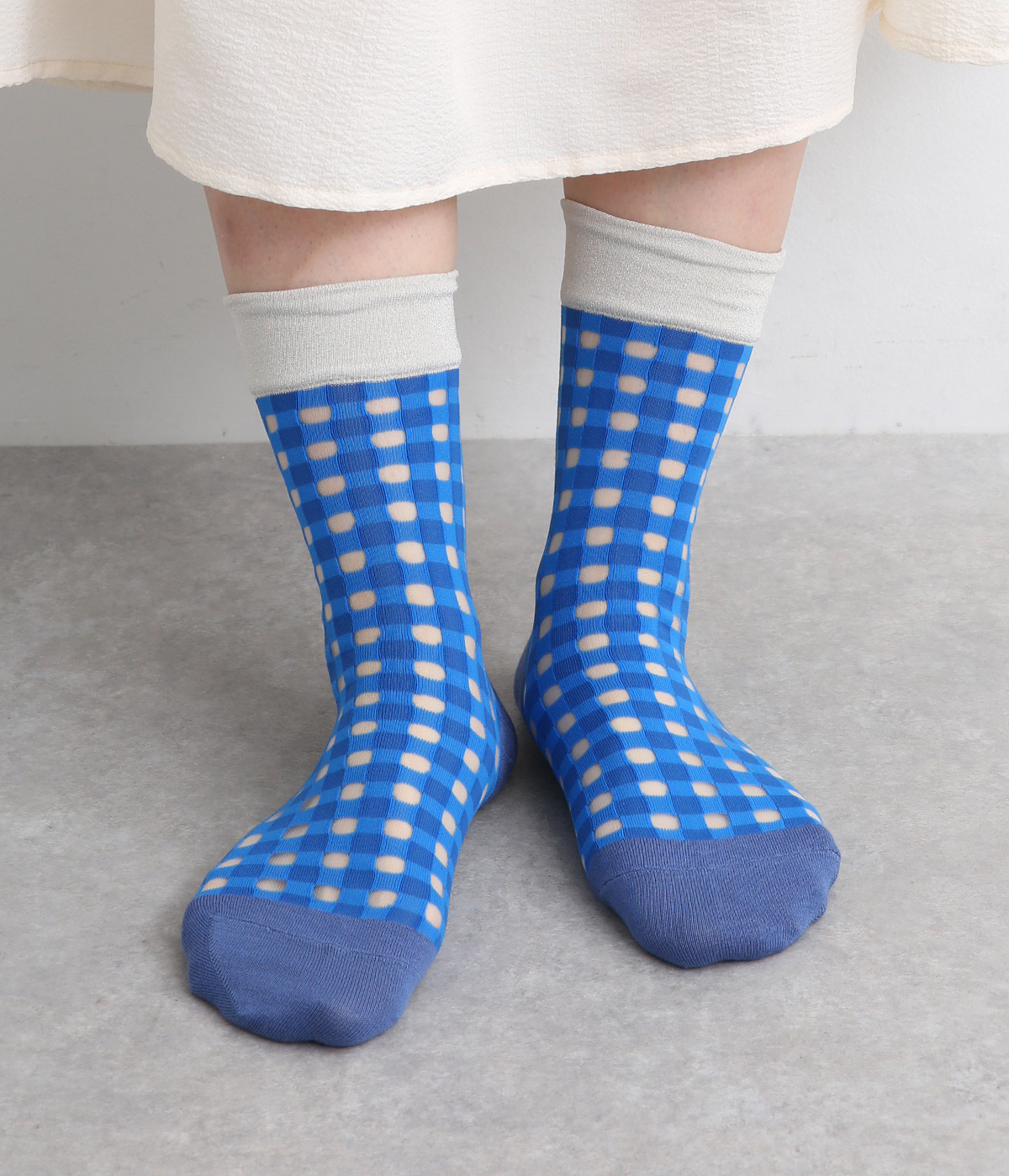 シースルーソックス GINGHAM(ブルー-ONESIZE)