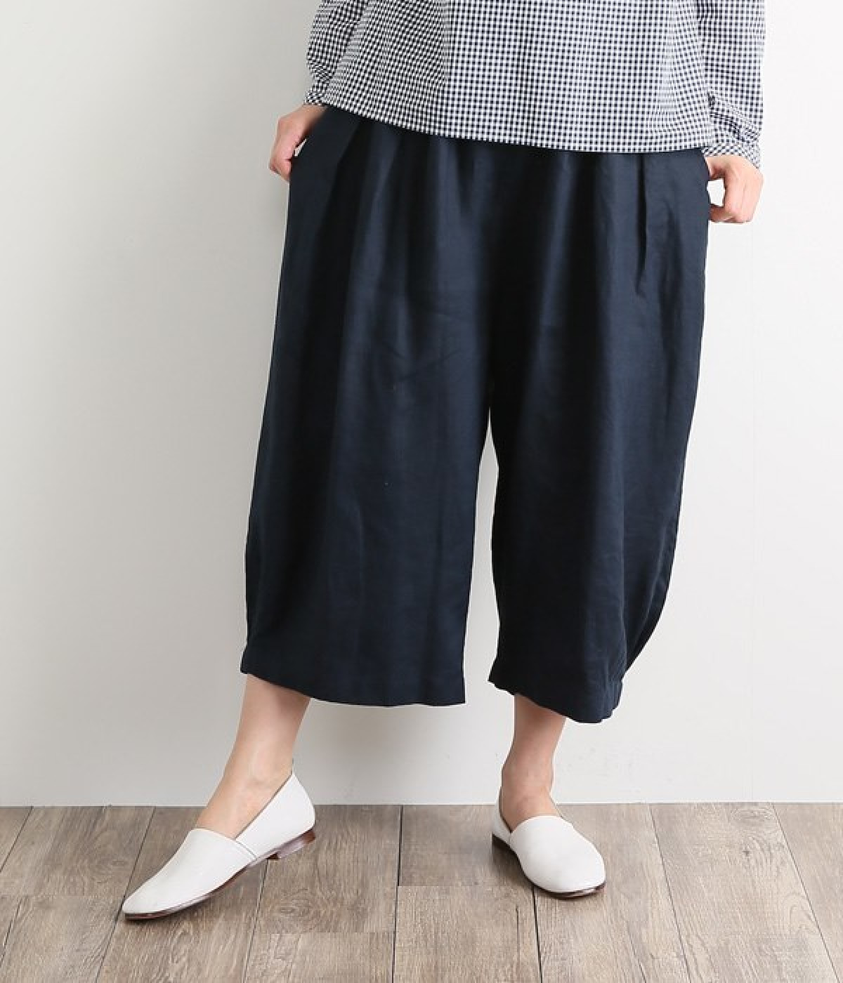 リネンオックスワイドパンツ(ネイビー-L)