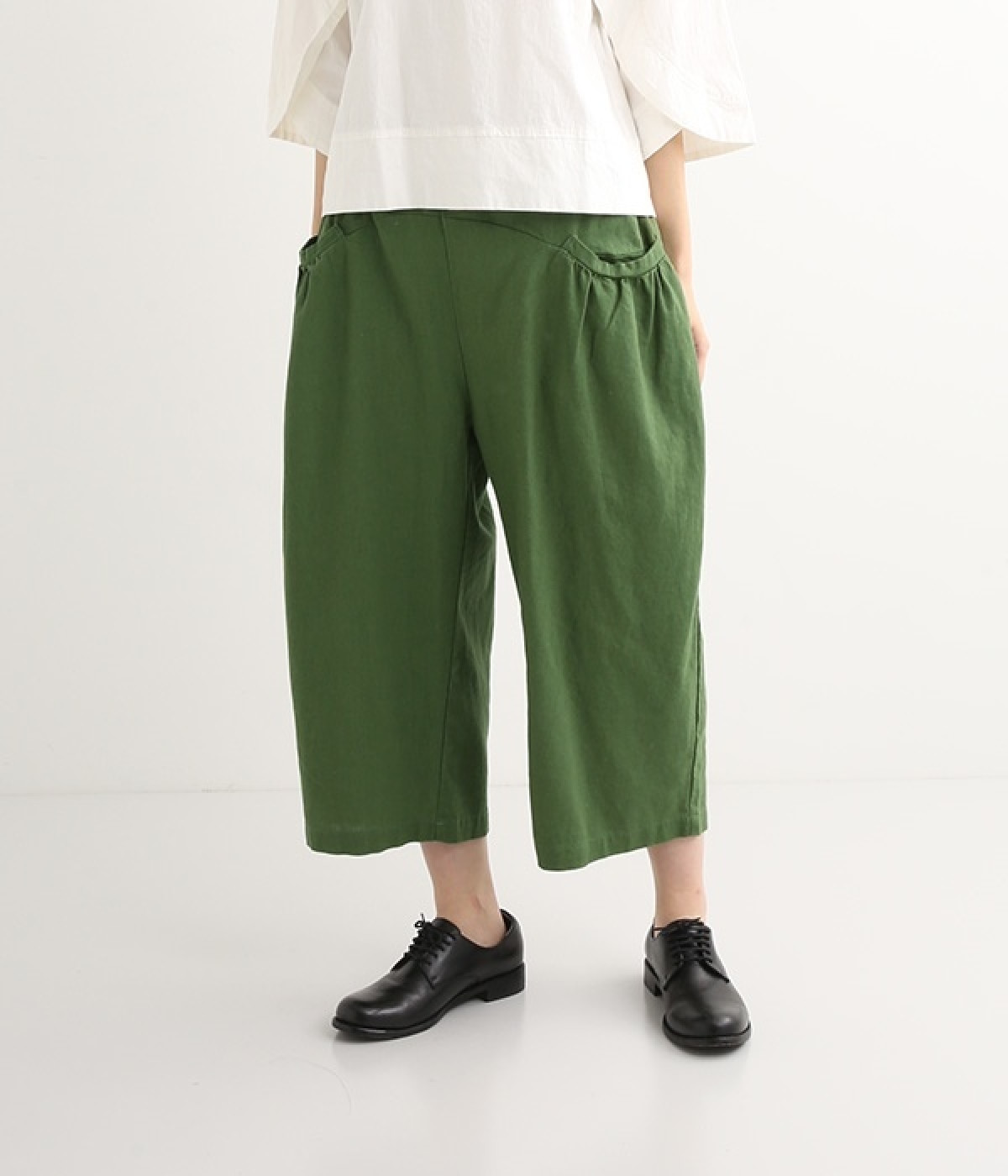 リネンコットン　オックスポケットパンツ(カーキ-L)
