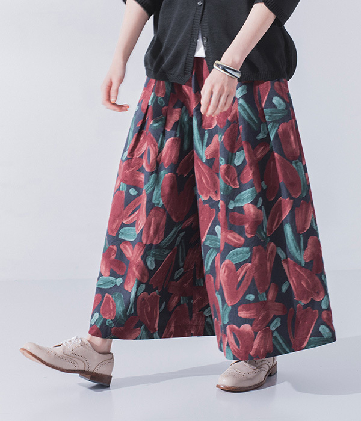 コットンリネンキャンバス　タックワイドパンツ(レッド-ONESIZE)