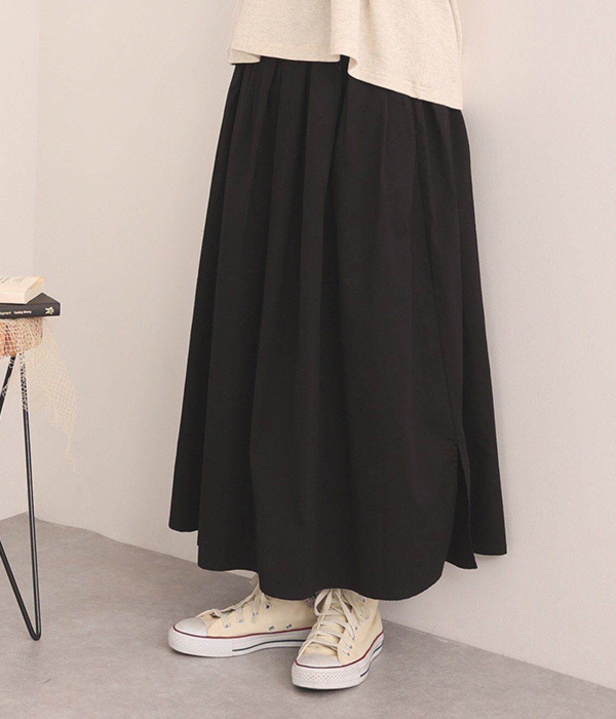 コットンハイカウントギャザースカート(ブラック-L)