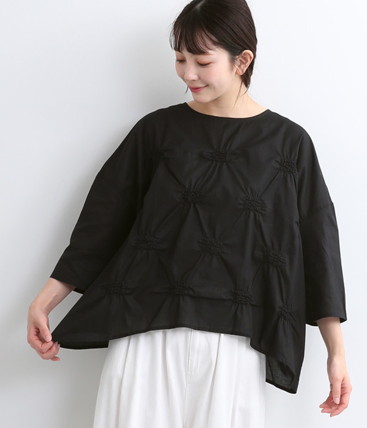 ランダムシャーリング刺繍　ワイドプルオーバー(ブラック-ONESIZE)