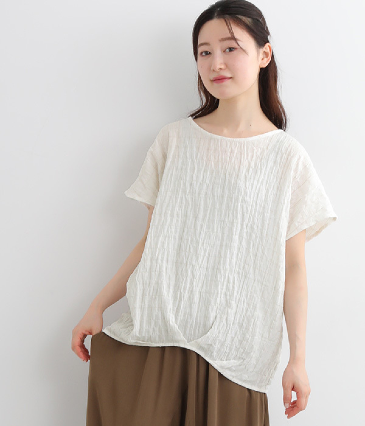 コットンガーゼ2WAYウインドウペンタックブラウス(オフホワイト-ONESIZE)