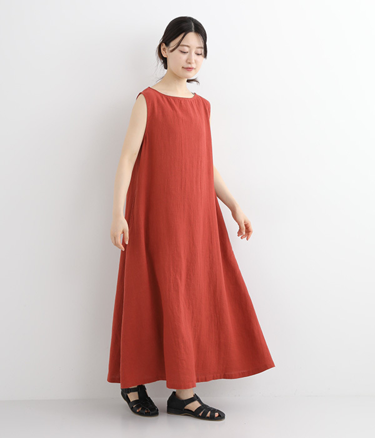 ラミーオックスノースリーブワンピース(テラコッタ-L)
