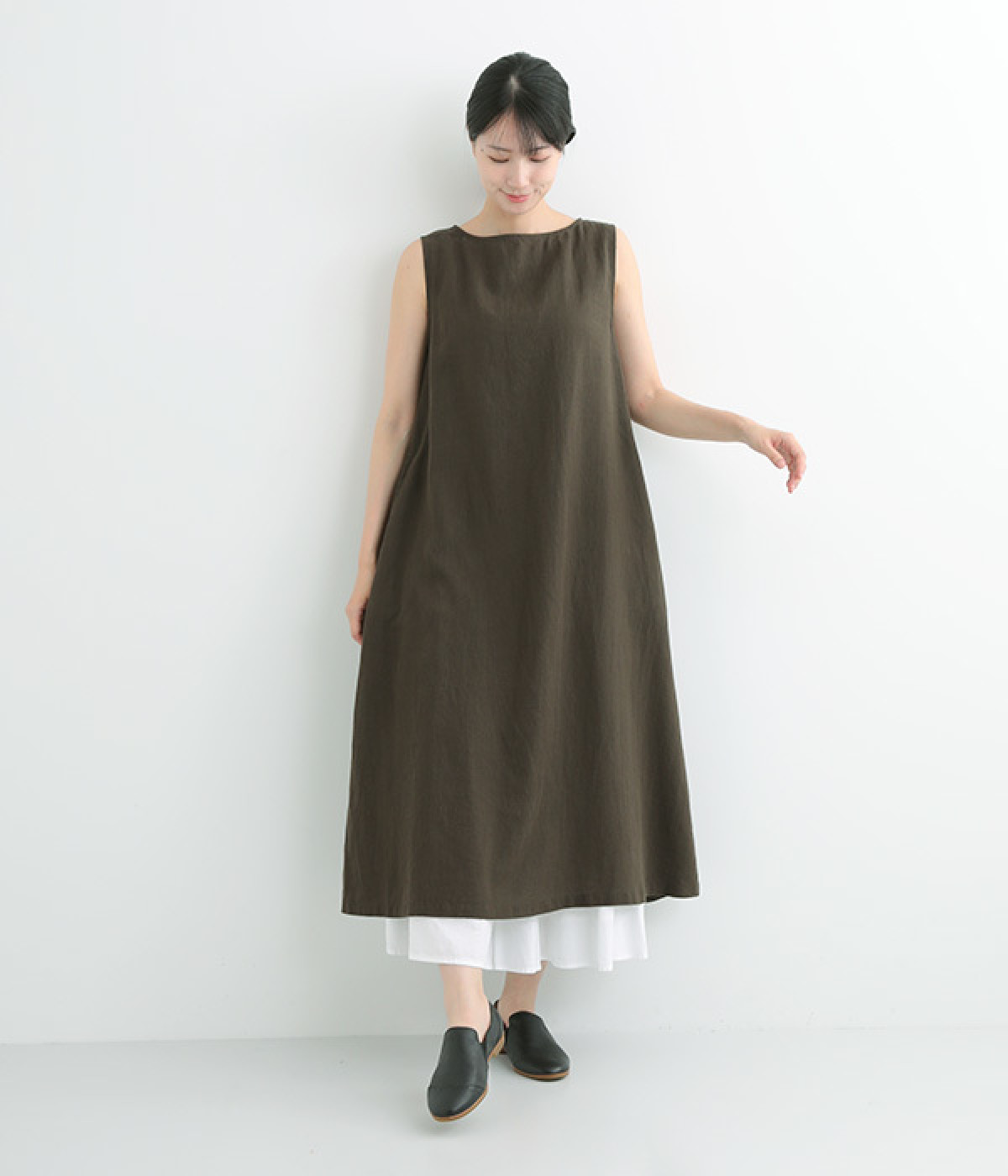 ラミーオックスノースリーブワンピース(チャコール-L)
