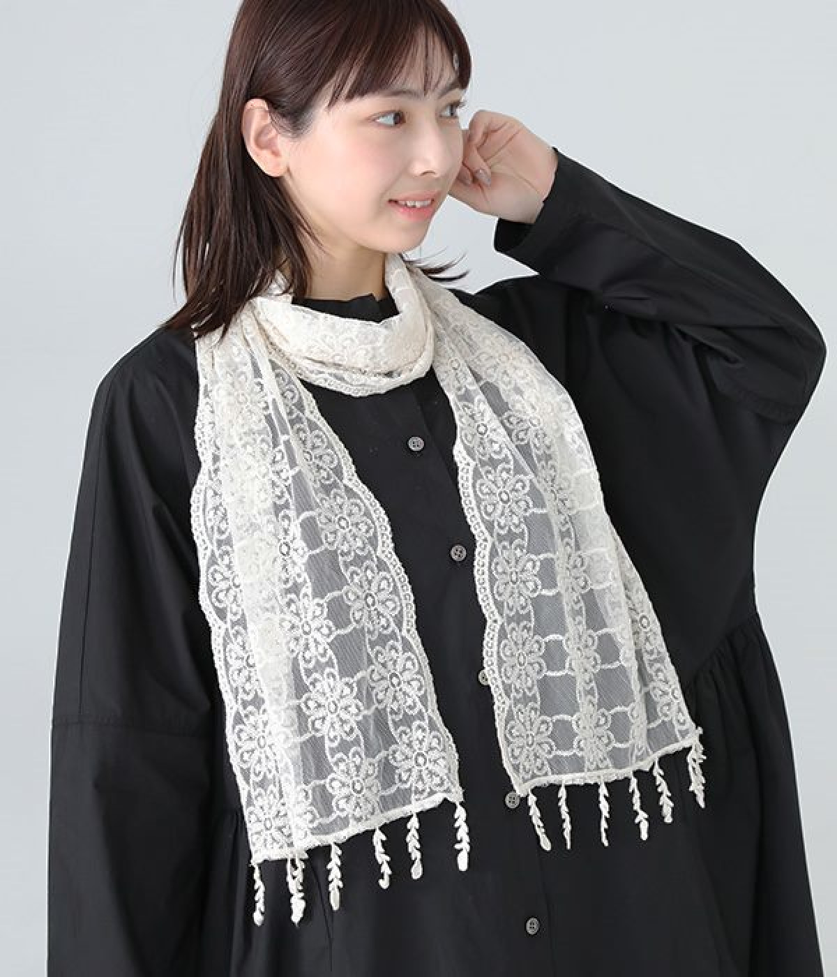 レース刺繍 ストール(ホワイト-ONESIZE)