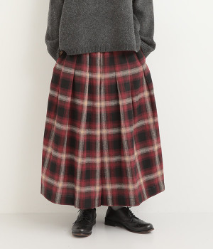 コットンオンブレチェック起毛 キュロットパンツ(レッド-L)