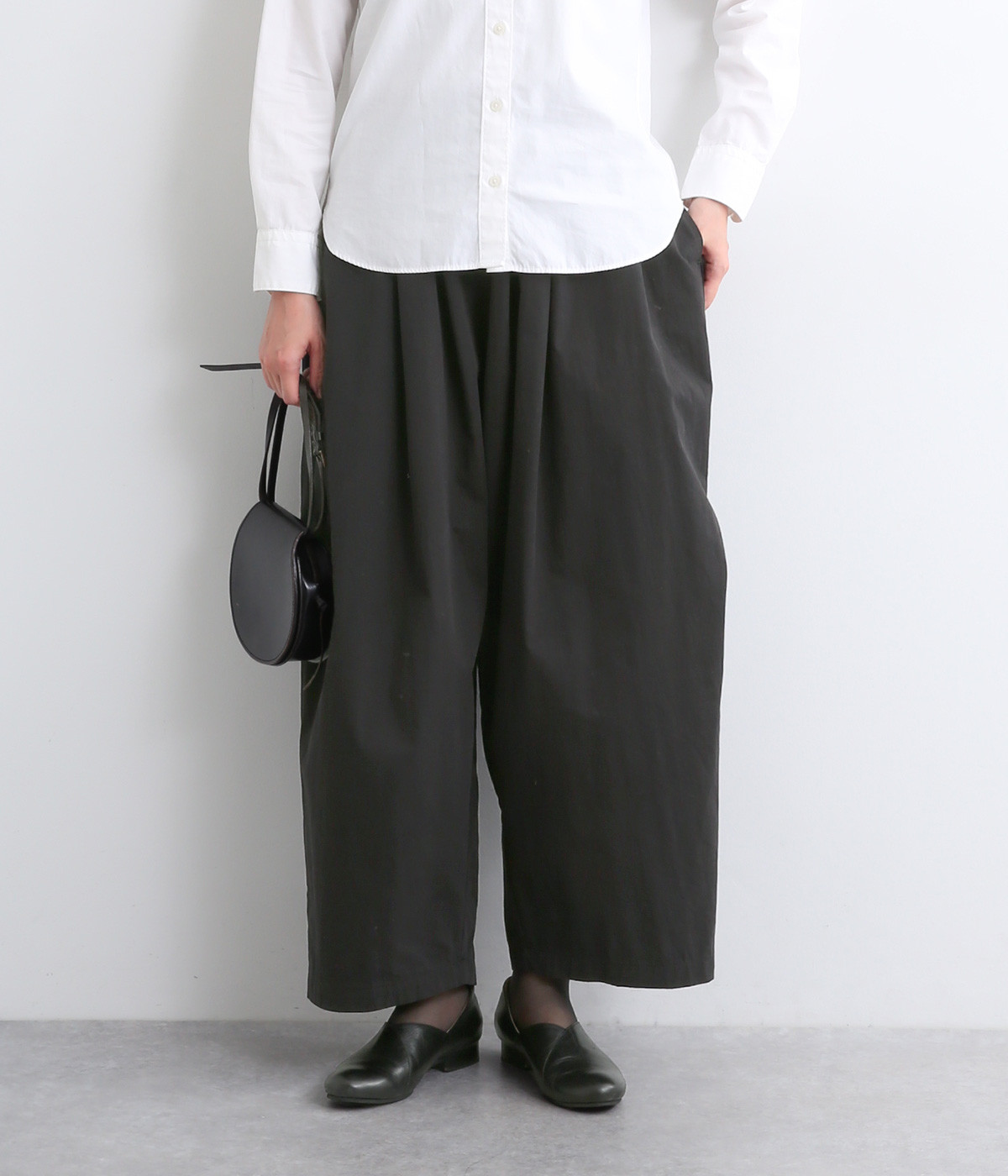 ツイル膝タックワイドパンツ(ブラック-L)