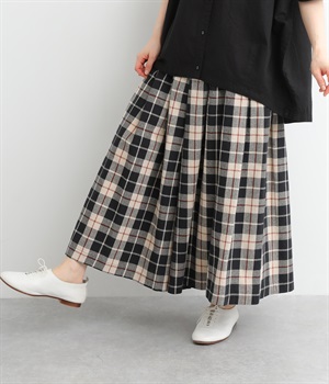 コットンオックスチェックタックワイドパンツ