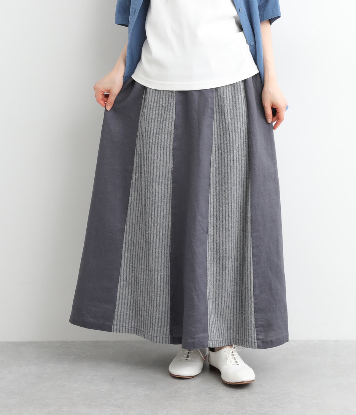 リネンオックスコットンドビー切替スカート(チャコール-L)