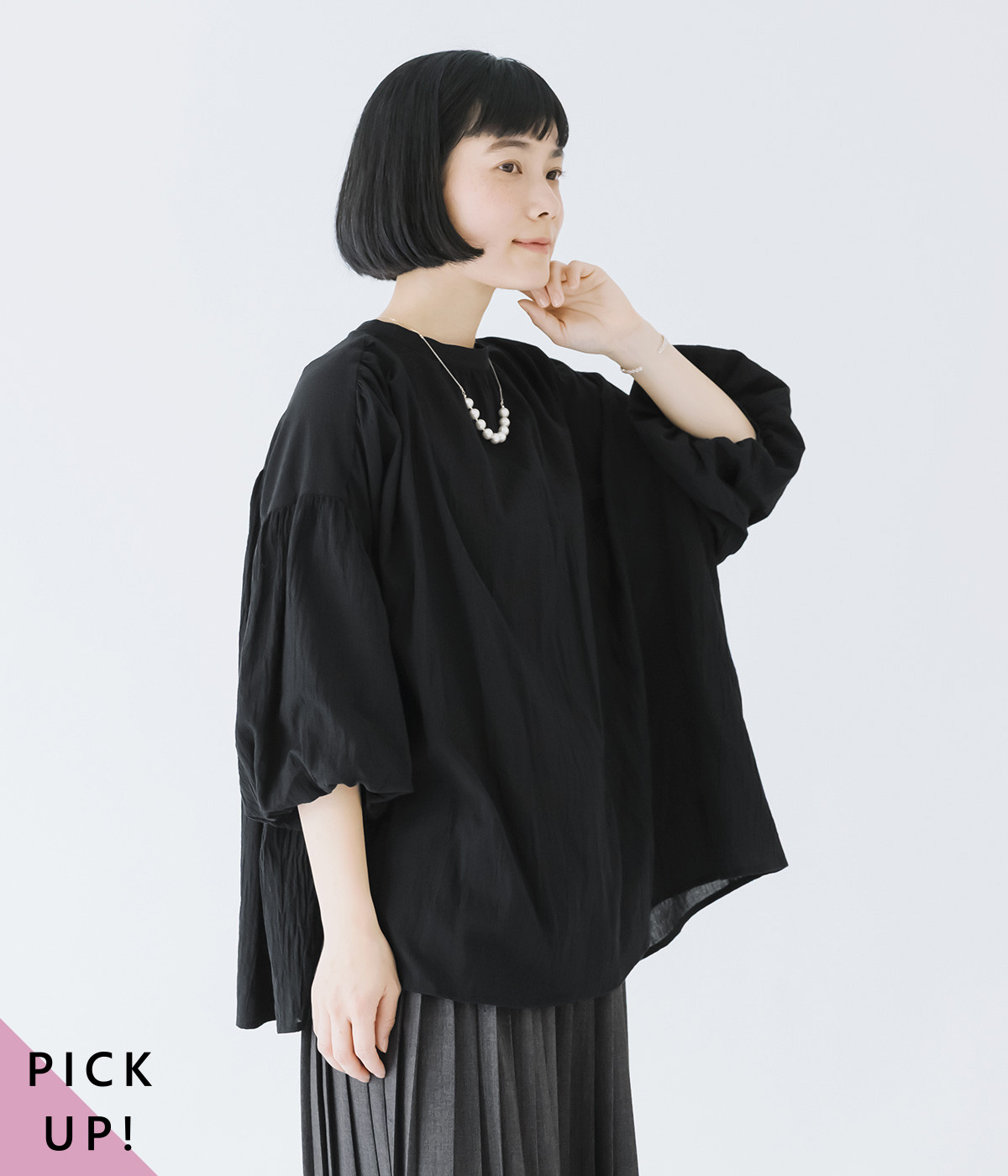 別注｜バルーン袖ブラウス(ブラック-ONESIZE)