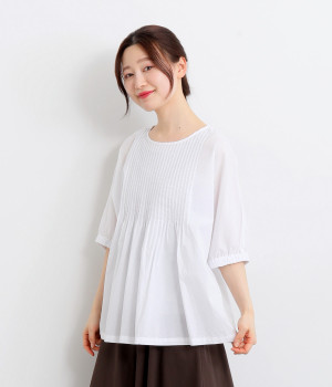 コットンローンピンタックブラウス(オフ-ONESIZE)