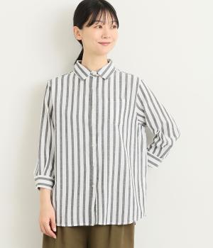 コットンワッシャーストライプシャツ(ブラック-L)