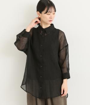 シア―ボイル襟付きシャツ(ブラック-L)